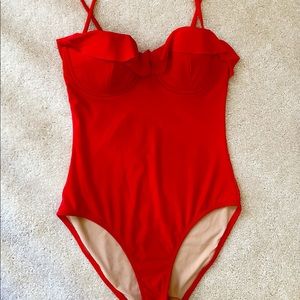 J.Crew Ruffle Underwire One Piece Swimsuit, red, size 6